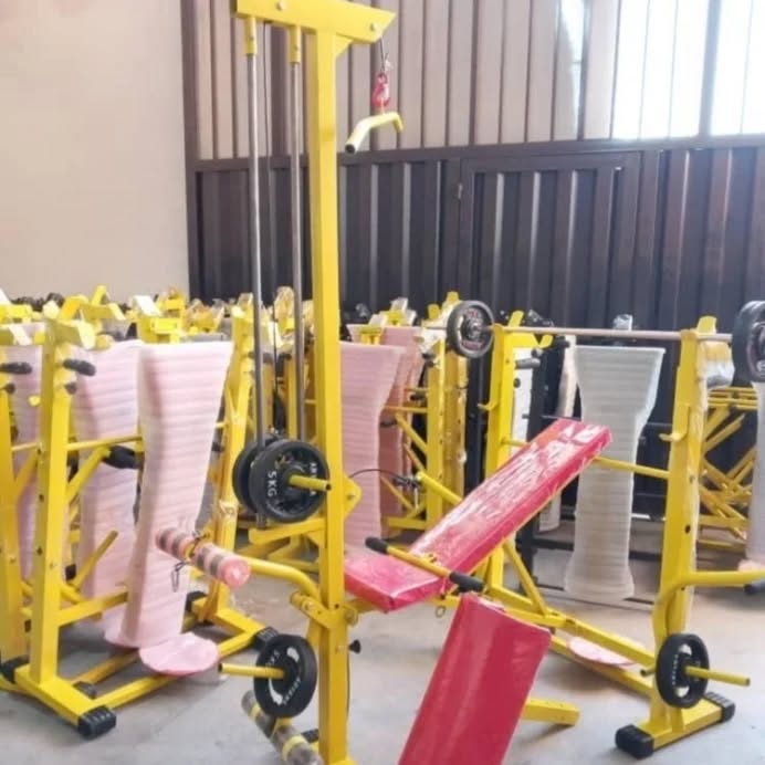 دستگاه بدنسازی 52 کاره پروفیل 60/60 عرض 90 فول آپشن باست کامل وزنه دمبل هالتر