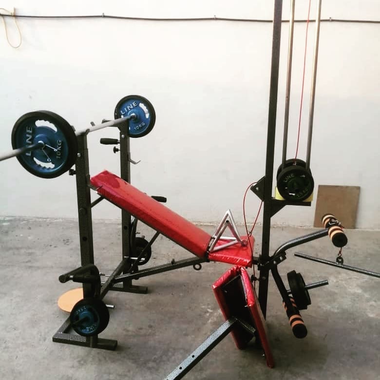 دستگاه بدنسازی ۴۸ کاره پروفیل ۵۰/۵۰ عرض ۷۰ تاشو خانگی وزنه دمبل هالتر