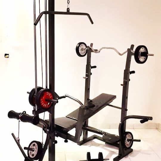 دستگاه بدنسازی ۴۸ کاره پروفیل صنعتی ۵۰در۵۰ عرض 70 باست کامل وزنه دمبل هالتر